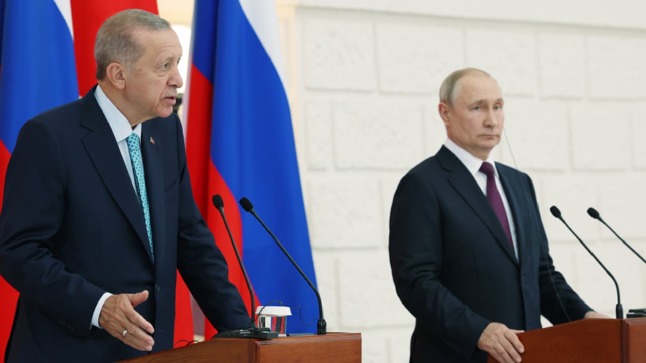Turkish president, Recep Tayyip Erdogan and President of Russia, Vladimir Putin held a joint press conference following their meeting in Sochi. Source: Presidency of the Republic of Turkey