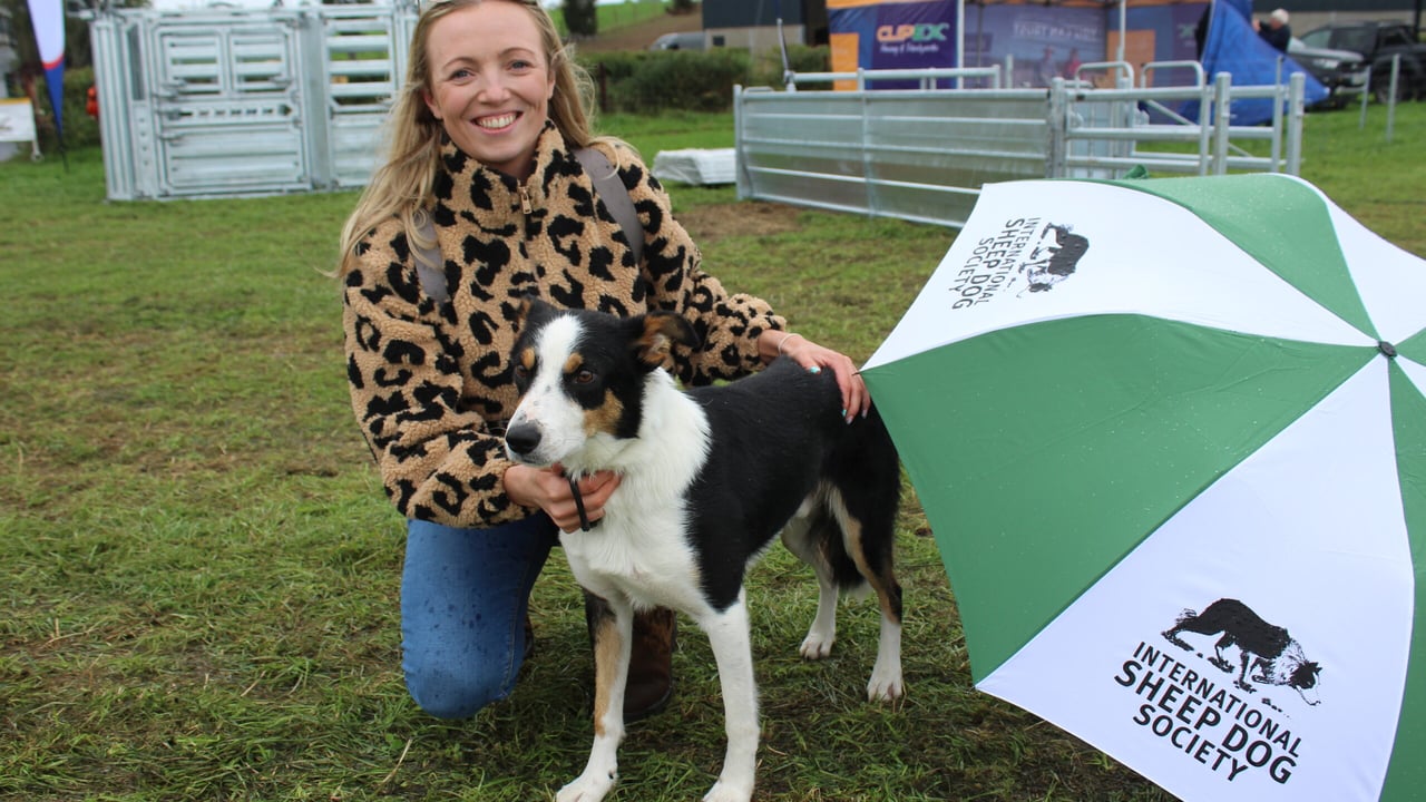 Melangell Aled Owen, from Wales, attending the World Sheepdog Trials with her dog, Llangyn Tom