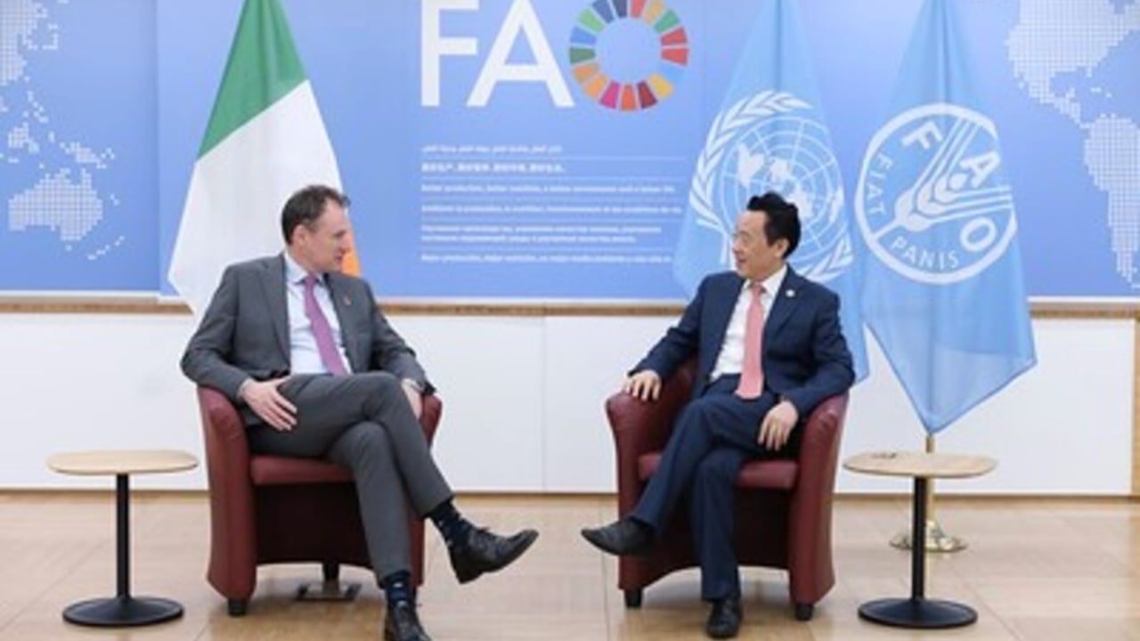 Minister for Agriculture, Food, and the Marine, Charlie McConalogue with FAO Director General Qu Dongyu 