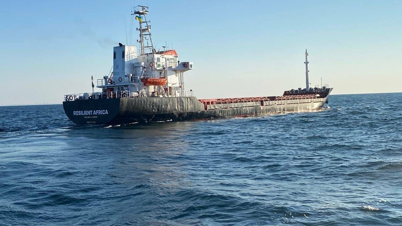 The Resilient Africa was the first grain ship carrying 3,000t of wheat that left the port of Chornomorsk via the temporary corridor. Source: Minister for Infrastructure in Ukraine, Oleksandr Kubrakov, X, formerly known as Twitter