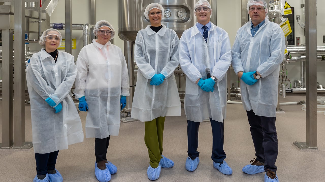 Carol Nolan TD; Stephanie Ryan, Zoetis Tullamore director manufacturing; Minister of State, Pippa Hackett; Conor O'Dea, Zoetis Tullamore site lead; Barry Cowen TD