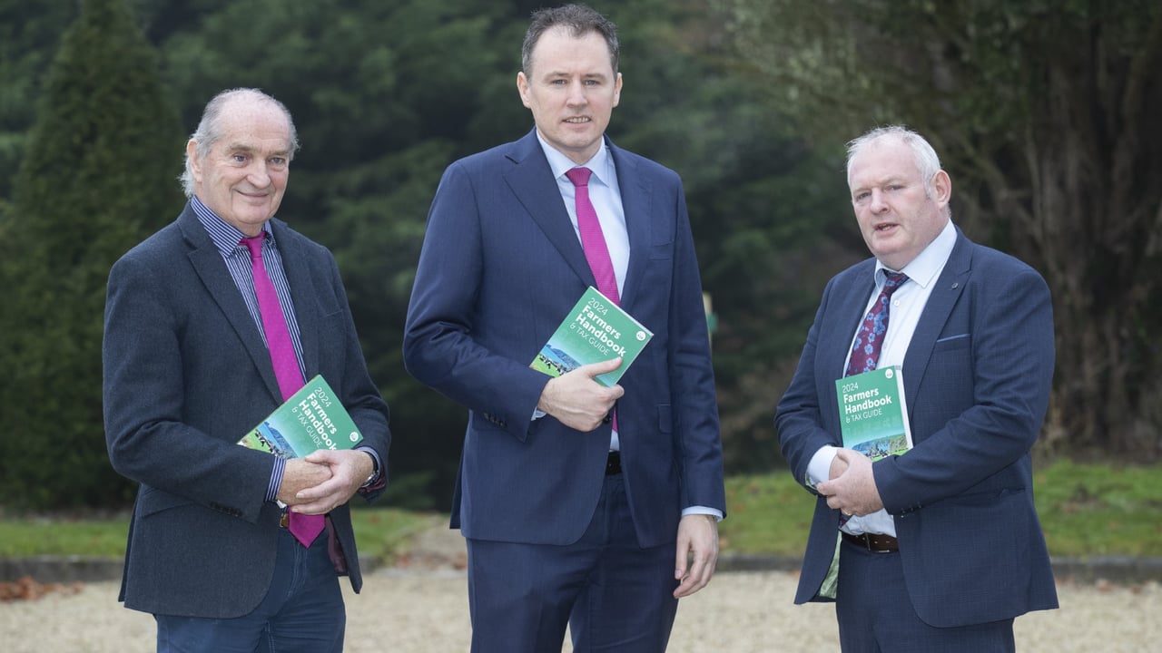 At the recent launch of the Farmers Handbook 2024 (L-R): Martin O'Sullivan; Minister Charlie McConalogue; ACA president Noel Feeney