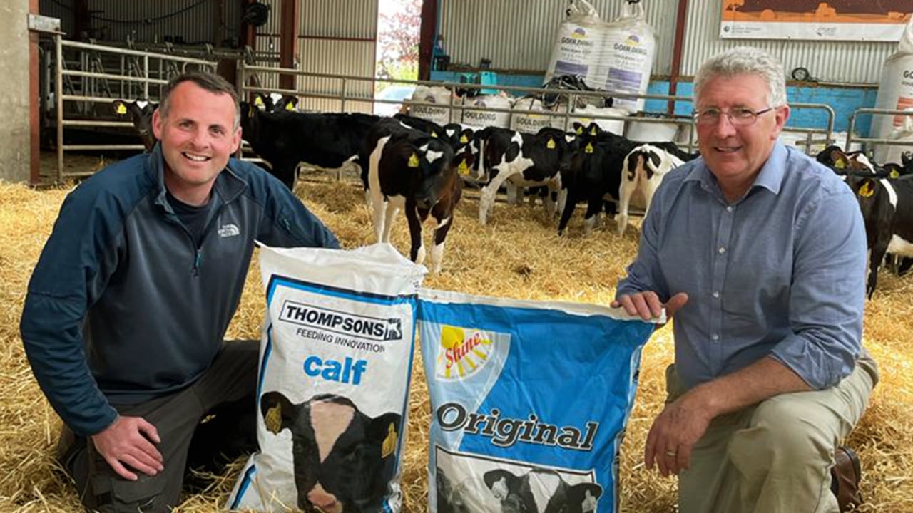 Farmer Chris Catherwood with Joe Murphy of Bonanza Calf Nutrition