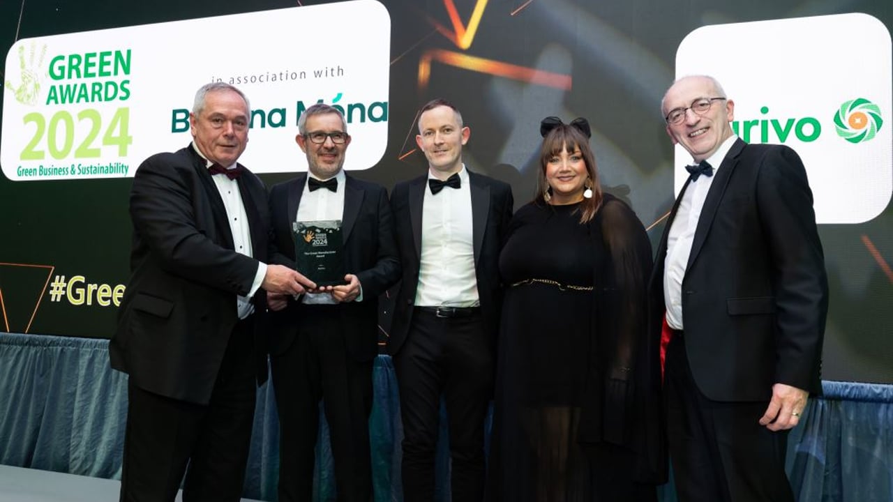 L-r: Mark Keogh, sales director, Schneider Electric; Etienne Gerard, Brendan Moran, Maria White, Brendan McGowan, Aurivo
