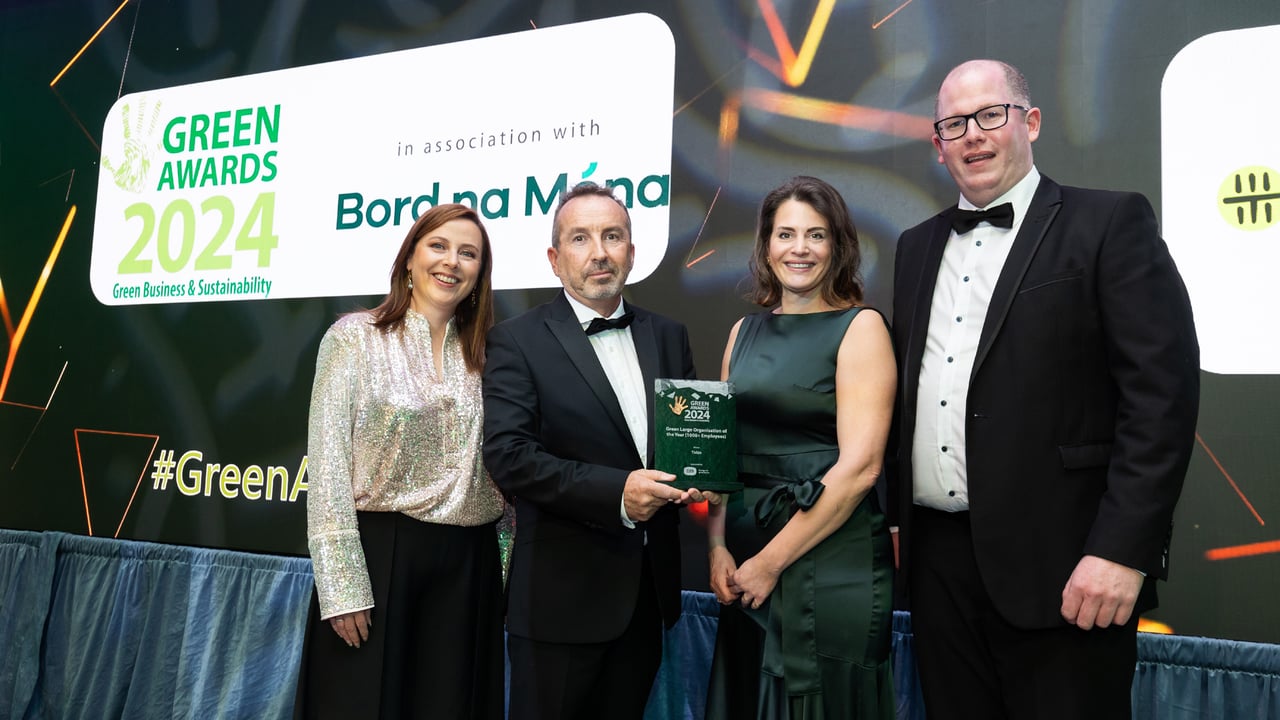 L-r: Tirlán head of ESG Strategy and Partnerships, Audrey O'Shea; sponsor ESB;  Tirlán chief ESG officer Lisa Koep; business excellence manager at Tirlán, Hugh Martin