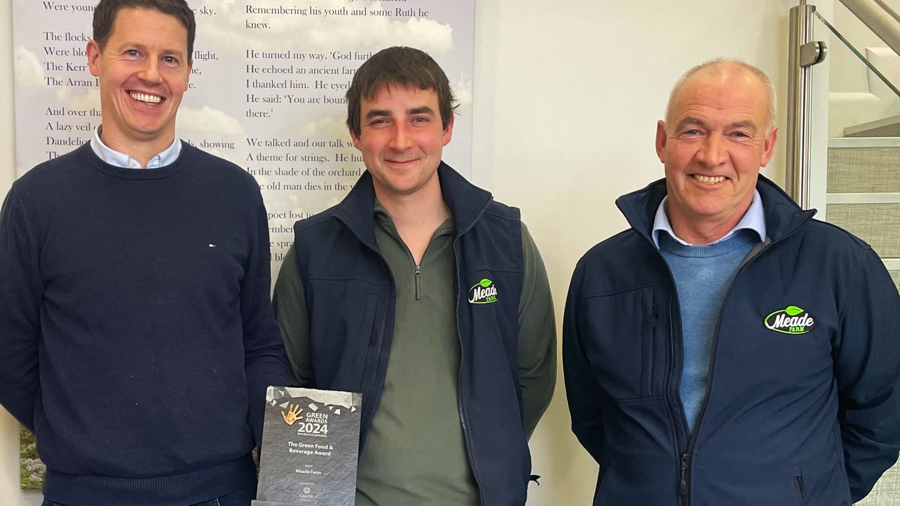 Roy White, Daniel Williams and Cahal Lenehan of Meade Farm with their recent Green Food and Beverage Award