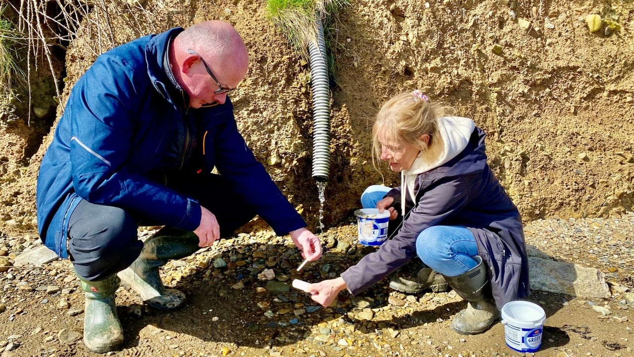 Edward Burgess of Teagasc and Karin Dubsky, co-founder of Coastwatch testing the water quality of inflows at Bannow Bay