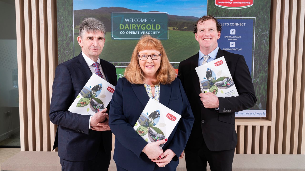 Dairygold's Michael Harte, Ann Fogarty and Sean O Brien at the co-op's annual report 2023 launch
Source: Dairygold