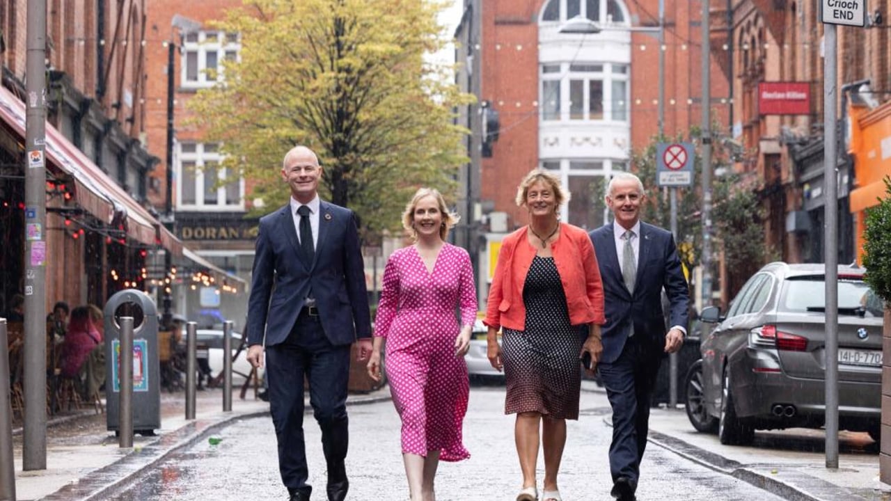 (L-R) Minister Ossian Smyth, Green Party director of elections, Senator Pauline O’Reilly, MEP candidate for Midlands North-West, Grace O’Sullivan, MEP for Ireland South and Ciarán Cuffe, MEP for Dublin. Image Source: Green Party on X