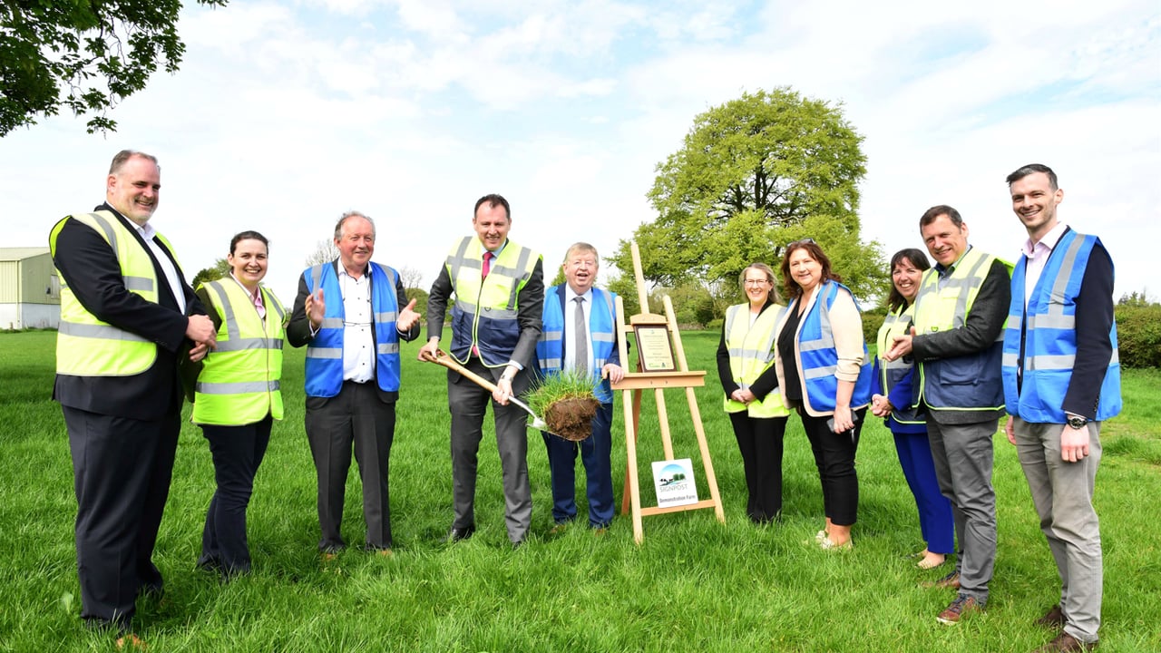 Minister for Agriculture Charlie McConalogue (centre) turning the sod on the new Sheep Housing and Handling facility at ATU Mountbellew Agricultural College with (l-r): Prof. Graham Heaslip, head of ATU Galway Mayo College and  School of Engineering; Dr. Edna Curley, principal of Mountbellew Agricultural College; Tom Parlon, chair of Mountbellew Agricultural College; Cllr. Michael Connolly; Dr. Joanne Gallagher, head of Faculty of Science and Health, ATU Donegal; Anne Rabbitte TD; Dr. AnneMarie Butler, head of education, Teagasc; Barry Cowen TD; and Alan Harney