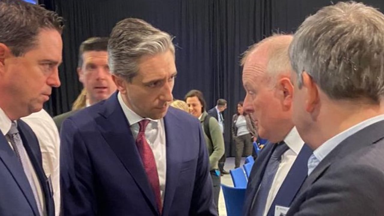 (L-R) Minister Martin Heydon, Taoiseach Simon Harris and IFA president, Francie Gorman at the National Economic Dialogue
Source: IFA