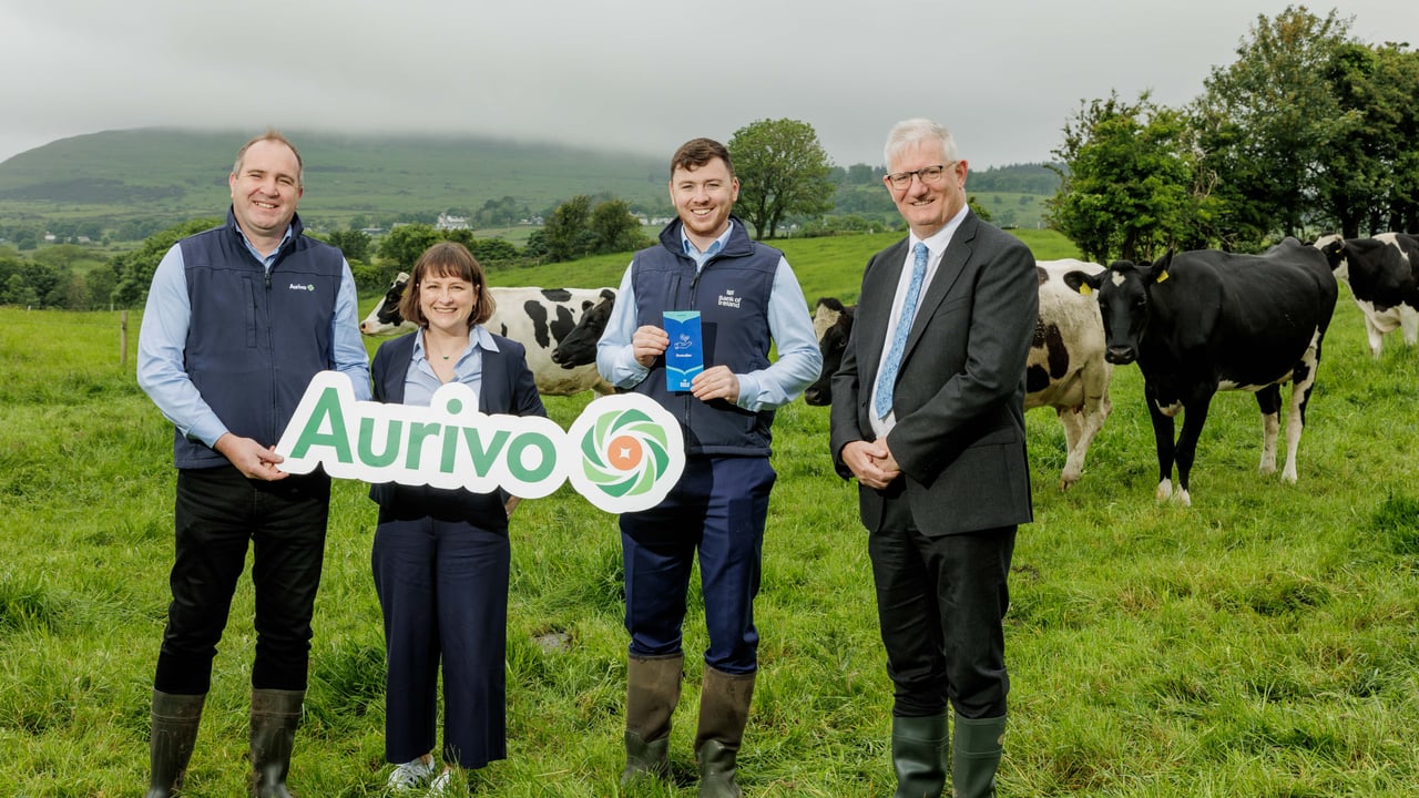 At the launch of Aurivo’s new Enviroflex partnership with Bank of Ireland (L-R) Michael O’Brien,  Aurivo, Susie Crawford, Bank of Ireland, Mark Glennon,  Bank of Ireland and Donal Tierney, Aurivo 
Source: Bank of Ireland