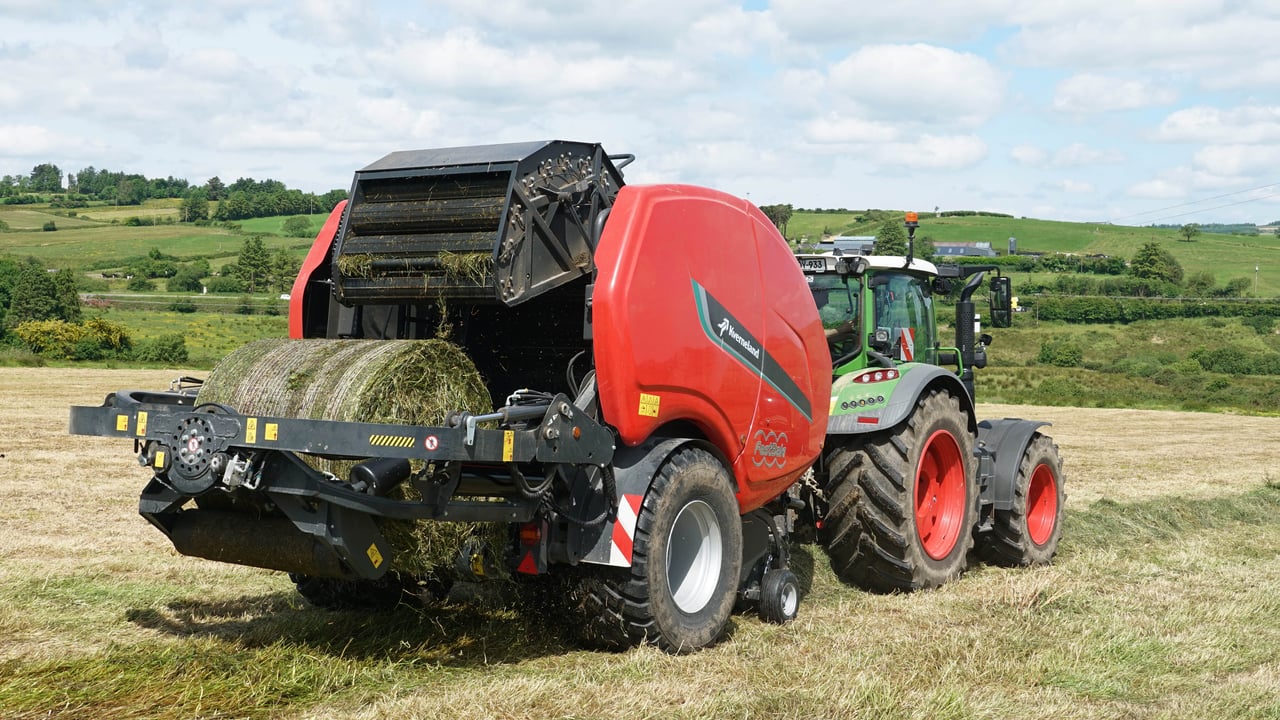 The wrapping table is lowered to catch the bale when it is released 