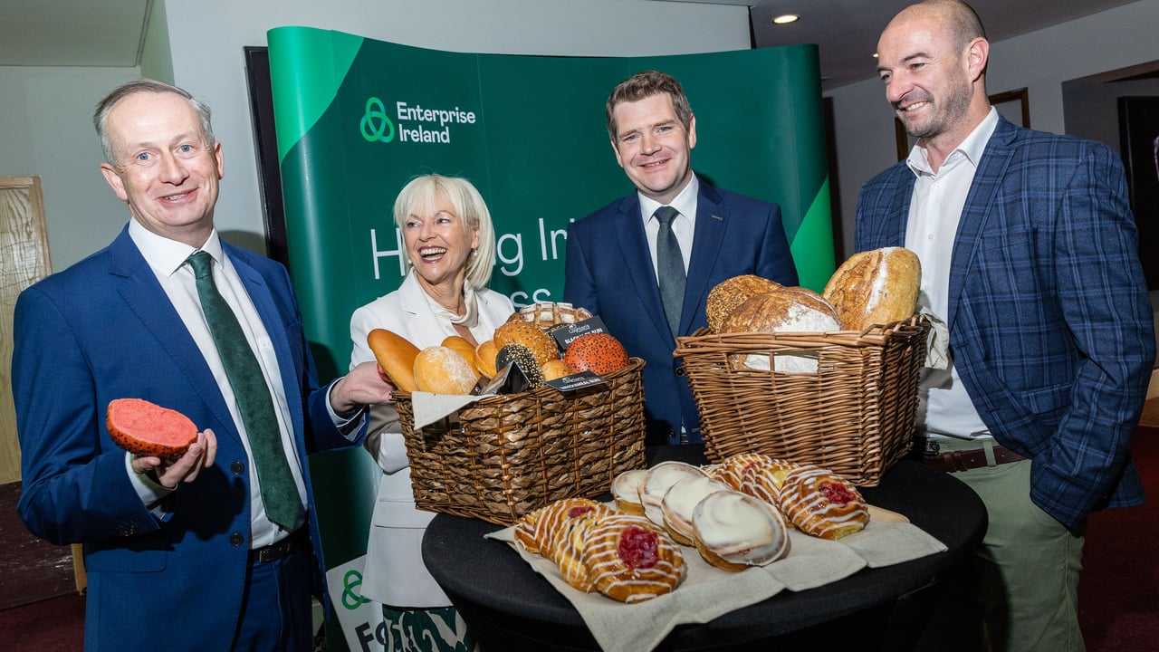 Pictured is Enterprise Ireland CEO, Leo Clancy; Yolanda Coghlan,  CEO, Coghlan's Artisan Bakers; Minister of Enterprise, Trade and Employment, Peter Burke; and Ken O’Shea co-founder and chief scientific officer, Reso Health