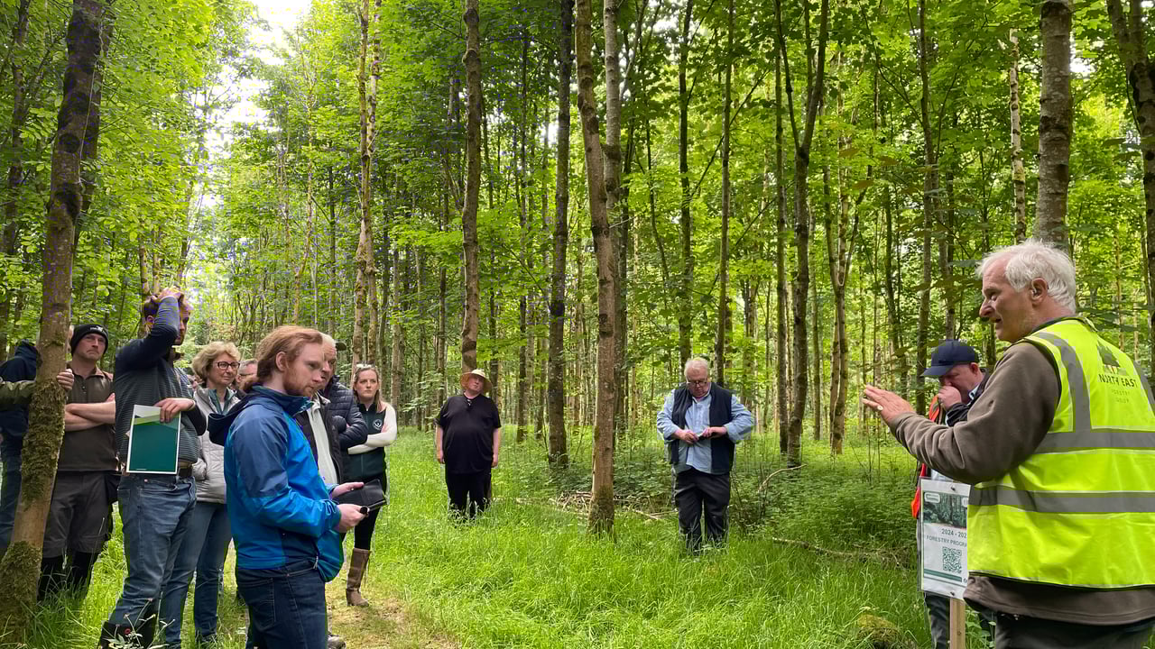 Jonathan Sheckleton (right) speaking about the benefits of agroforestry at the farm walk on Lakeview Organic Farm 
