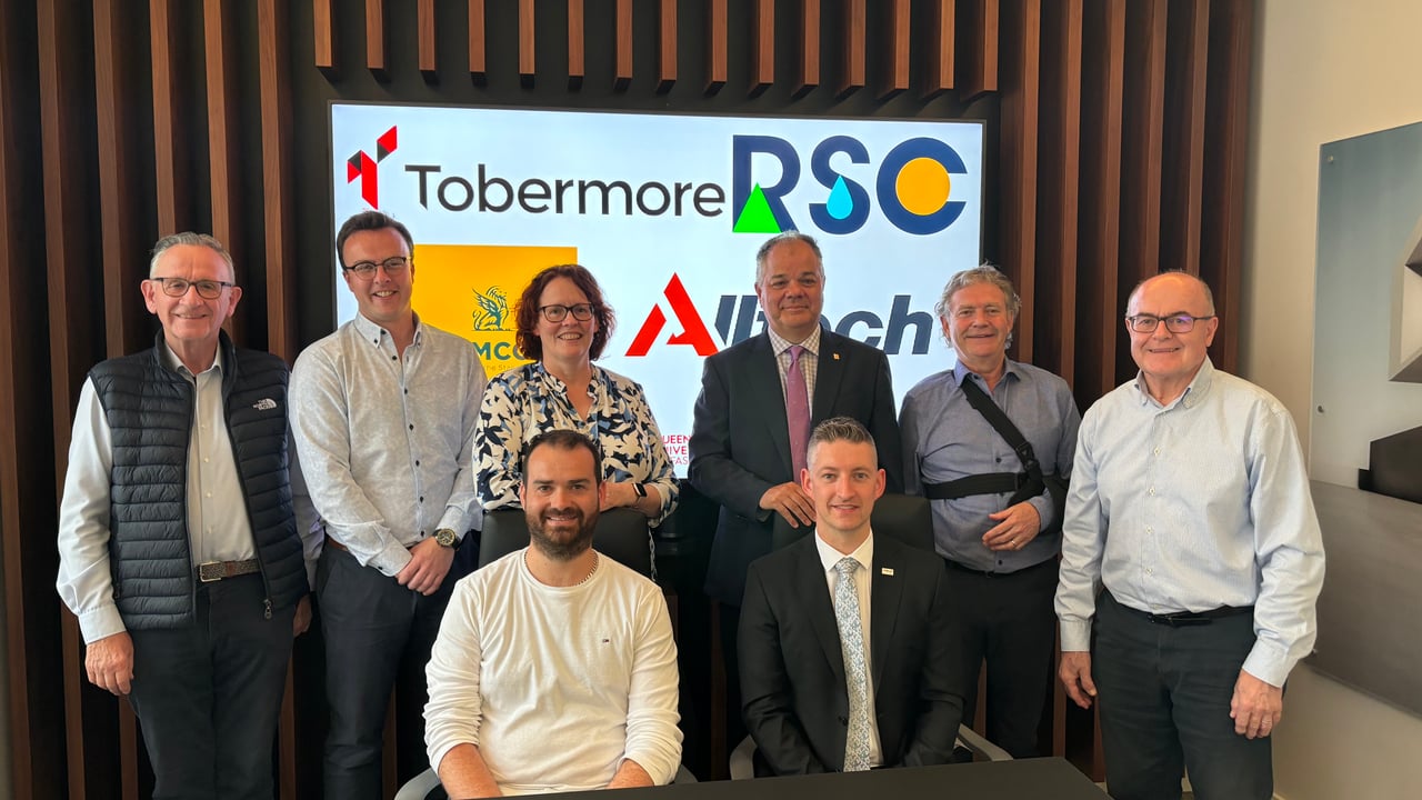 Back row: Eamon McHugh RSC; Dr. James Young, CforC; Claire McGuiness RSC; Patrick Charlton, Alltech; David Henderson, Tobermore Concrete; Dr. Paul Madden, CforC. Front row: Dr. Allistair Wilkinson, CEMCOR; Dr. Patrick Ward, Alltech
