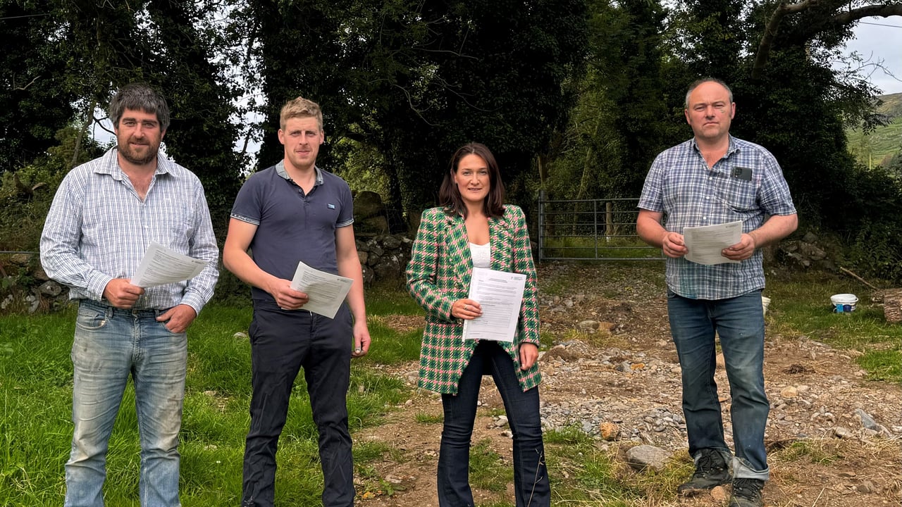 A new support scheme for farmers has been launched fpr flooded farmers in the Cooley Peninsula (L-R) Conor McCann, Eoin White, Senator Erin McGreehan, Matthew McGreehan Source: Senator Erin McGreehan