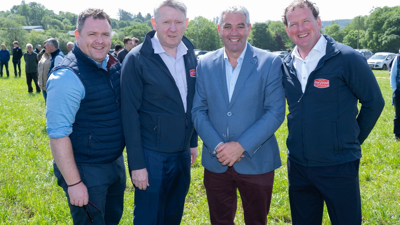 Conor Mulvihill DII; Billy Cronin, Dairygold; Senator Tim Lombard; Sean O'Brien, chair Dairygold at the Dairygold Farming for Water Event. Image source: Gerard McCarthy 