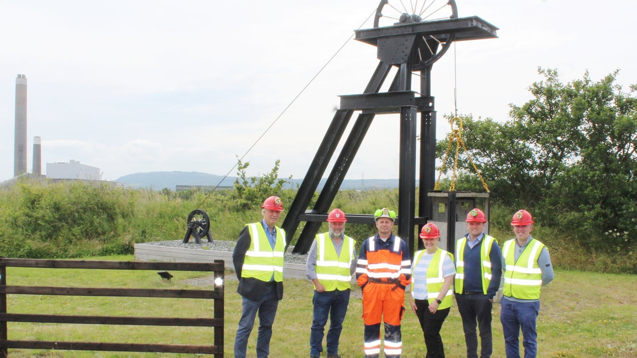 Standing in front of the original mine shaft entrance at Carrickfergus (L-r:) Campbell Tweed, NIIAS; Steven Millar, NIIAS; Jason Hopps, mine manager; John Fegan, NIIAS and Francis Lively, NIIAS