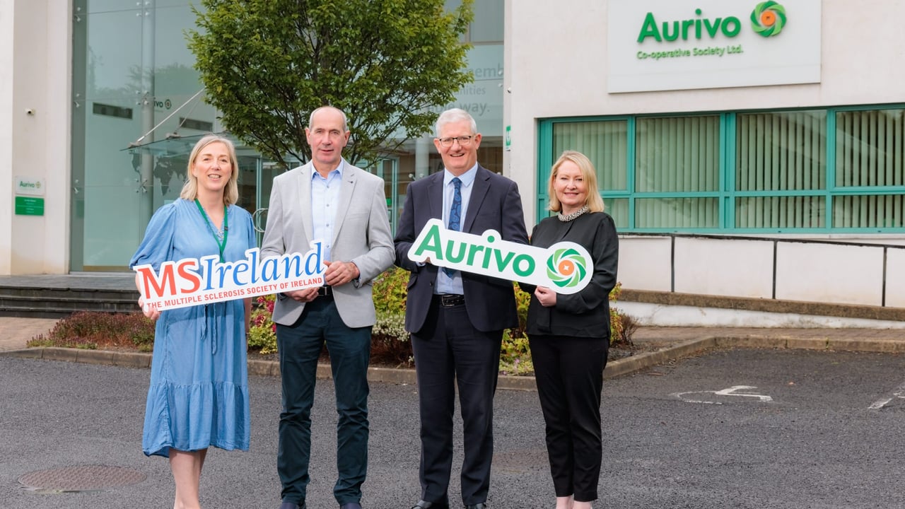 Melanie Cunningham, senior fundraiser MS Ireland; Raymond Barlow Aurivo chair; Donal Tierney Aurivo chief executive and Marilyn Phillips Aurivo group head of HR marking MS Ireland 