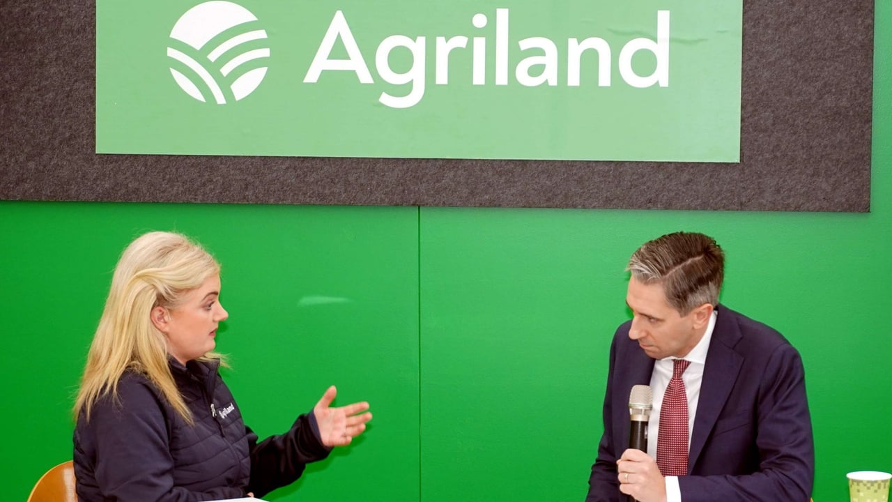 Taoiseach Simon Harris at the Agriland live stage at Day 3 of Ploughing 2024 at Ratheniska, Co. Laois