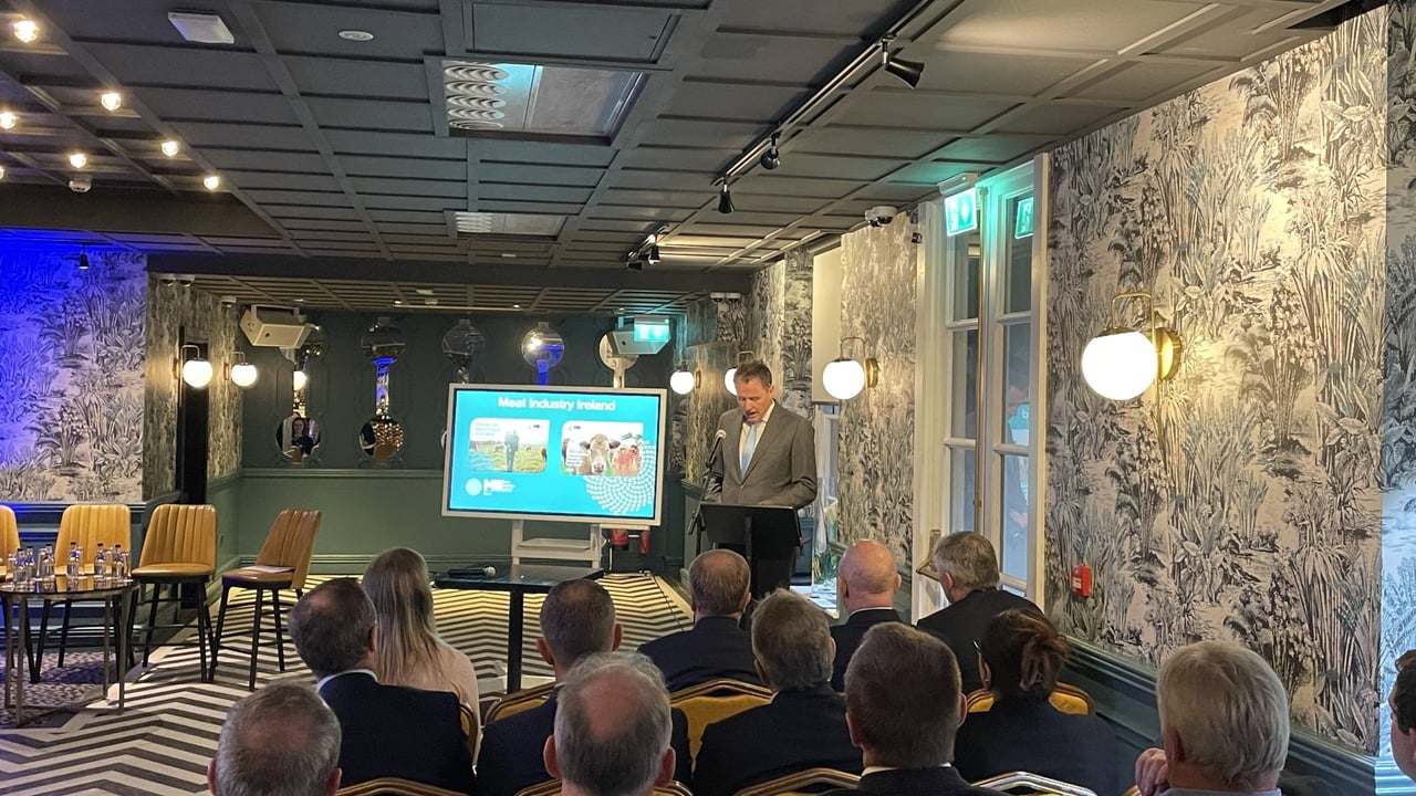 Minister for Agriculture, Food and the Marine Charlie McConalogue speaking at launch of the new sustainability charter published by Meat Industry Ireland (MII) on Wednesday, October 9