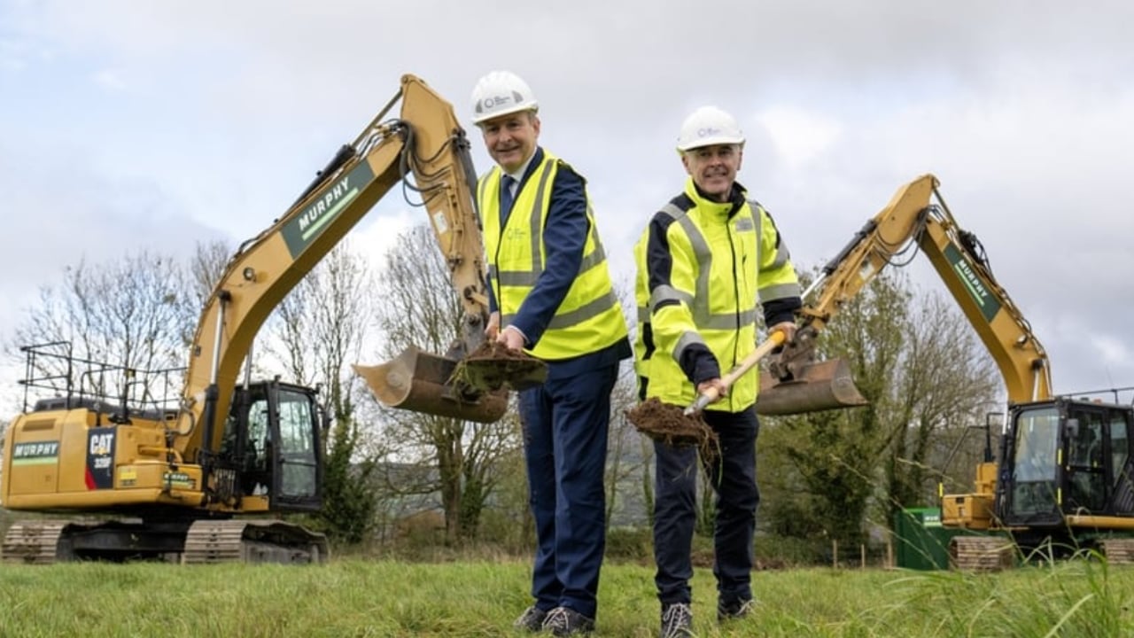 Tánaiste Micheál Martin and Cathal Marley  Gas Networks Ireland chief executive turn the sod on the Mitchelstown Biomethane Central Grid Injection facility