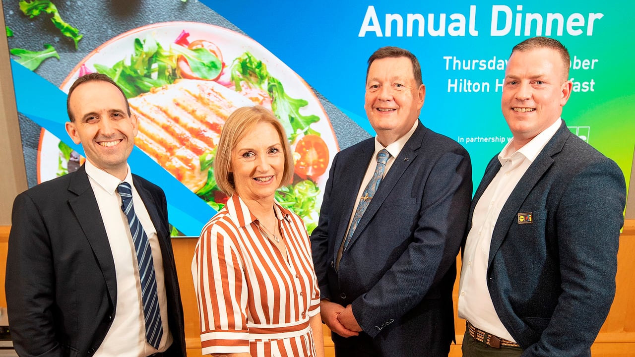 L-r: Russell Smyth, KPMG Ireland; Ursula Lavery, NIFDA; Michael Bell, NIFDA and Ivan Ryan, Lidl at the 28th NIFDA annual dinner 