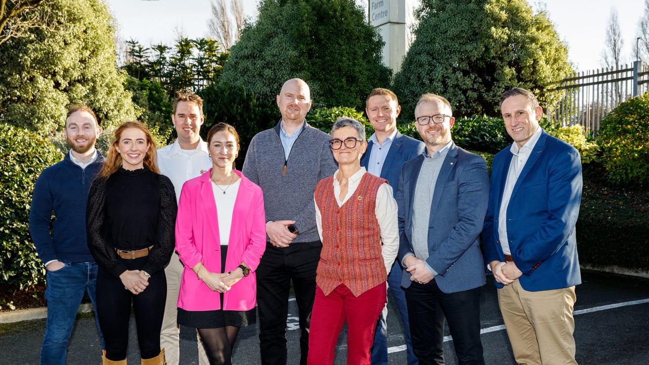 L-r: James Greevy, Herdwatch;  Catherine Heffernan; Chair, Lloyd Pearson; Pearson Milking Technology; Deirdre O’Shea; Outgoing chair, Padraig Hennessy; Catherine Lascurettes, COO AgTech Ireland; William Minchin, Agricultural Trust; David Leydon, Ifac and Conan Condon, Alltech. Image source: AgTech Ireland