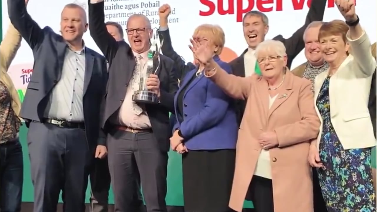 SuperValu Ireland's Tidiest Town 2024 Ballincollig, Co. Cork, being announced at the awards ceremony at Croke Park. Image Source: TidyTowns X
