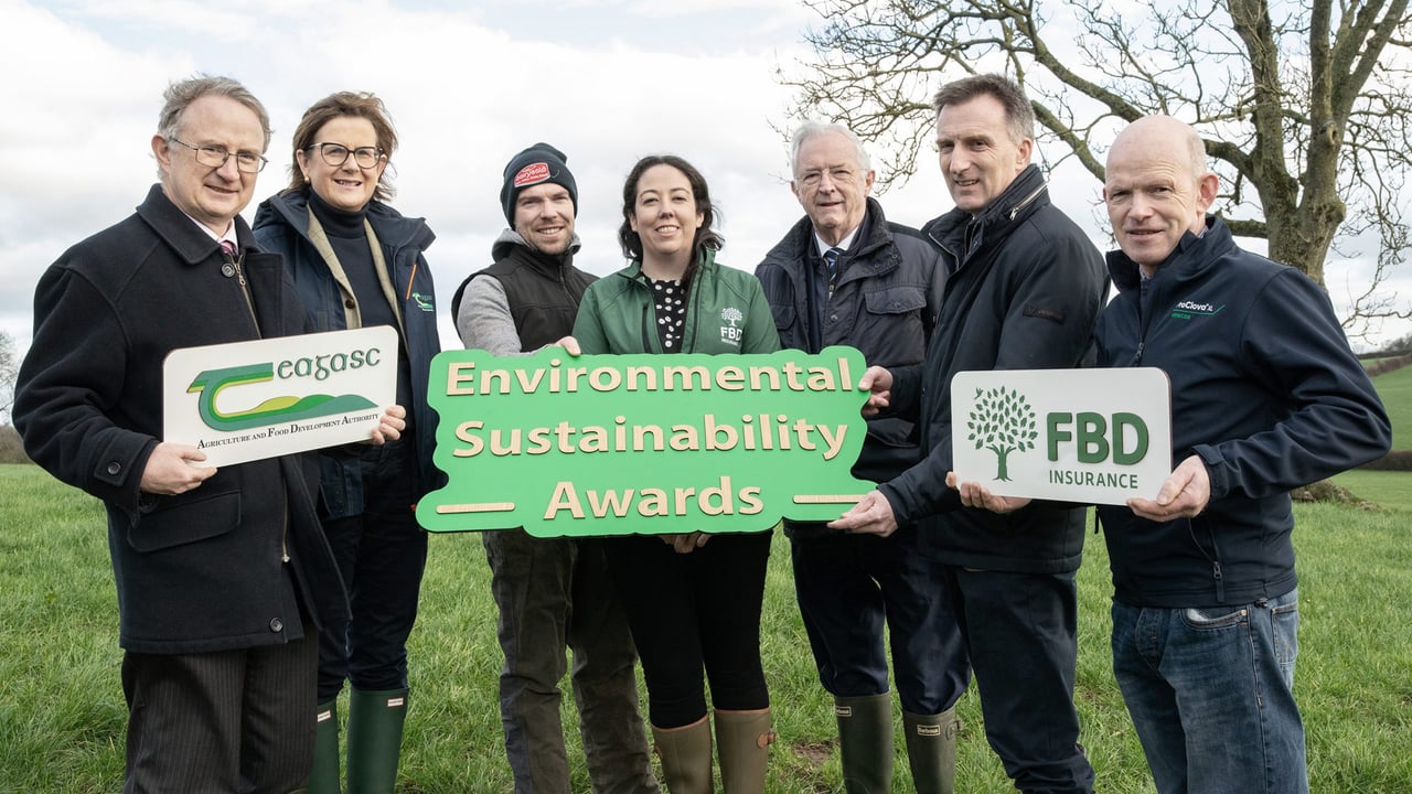 (L-R) Prof Frank O'Mara, director Teagasc, Dr Siobhán Kavanagh, Signpost Programme communications and engagement specialist, Brendan Walsh, farmer, Mary Dunphy, FBD, Michael Berkery, chair FBD Trust, Dr Tom O'Dwyer, head of Signpost Programme and John Walsh, farmer Image: O'Gorman Photography.