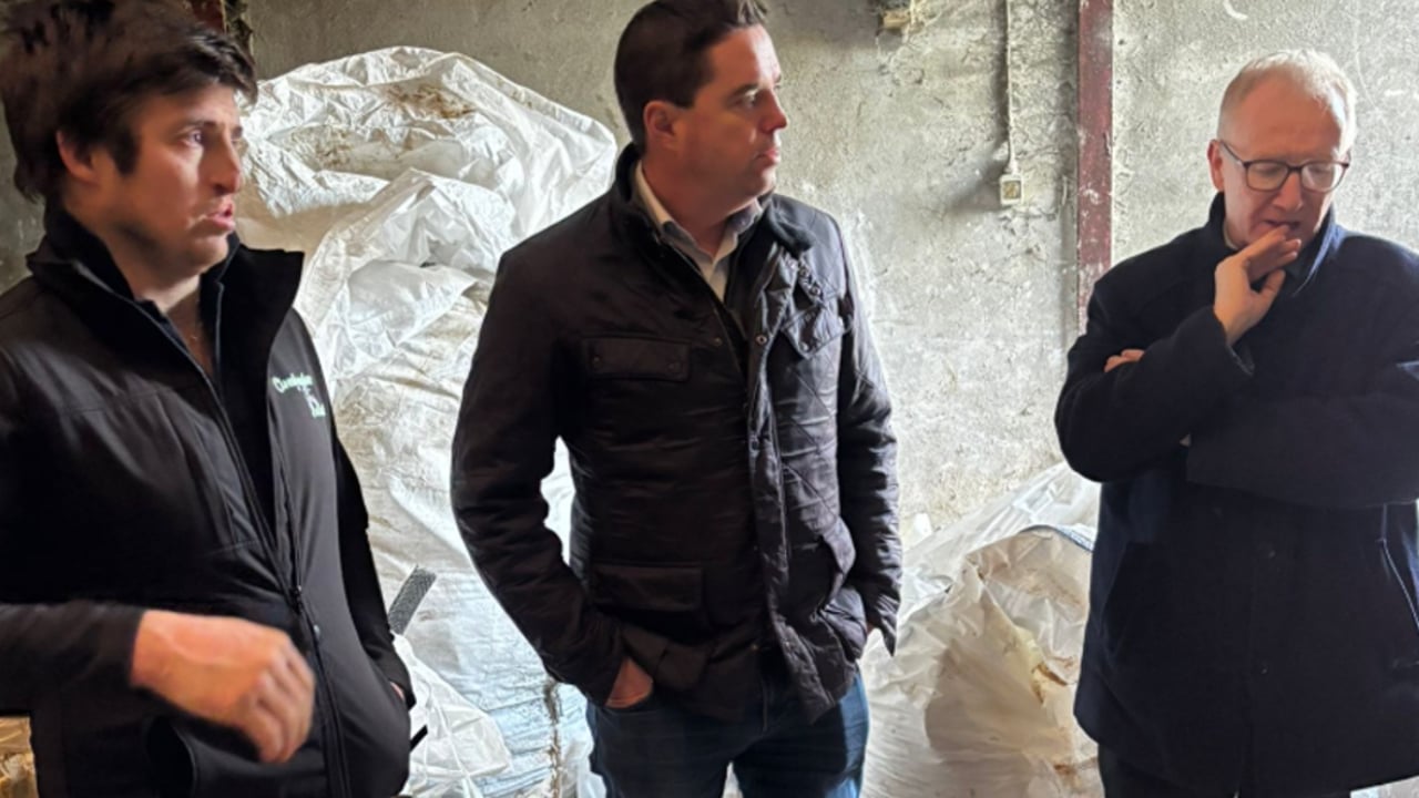 Minister for Agriculture, Martin Heydon, visiting a farm in Co. Leitrim after Storm Éowyn Source: @martinheydonfg via X