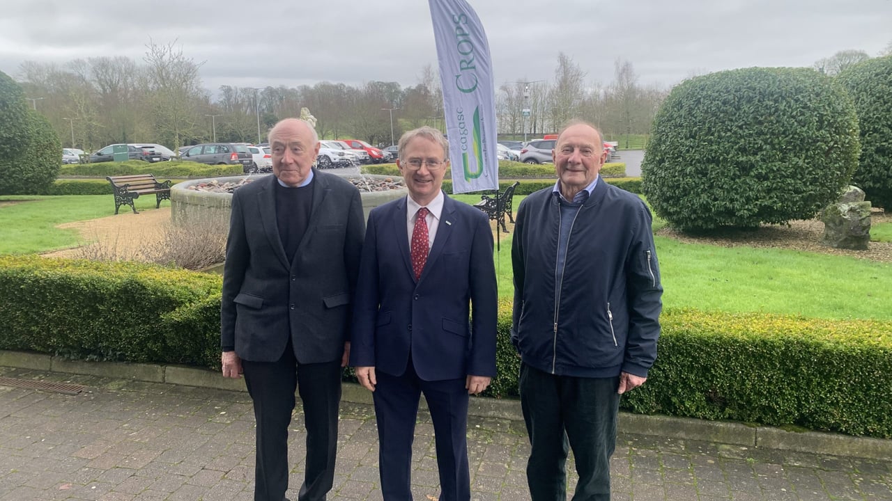 Attending the 2025 National Tillage Conference: Prof. Frank O'Mara (centre), Teagasc, director; Eugene O'Sullivan, Carlow (left) and Brendan Dunne, Carlow  