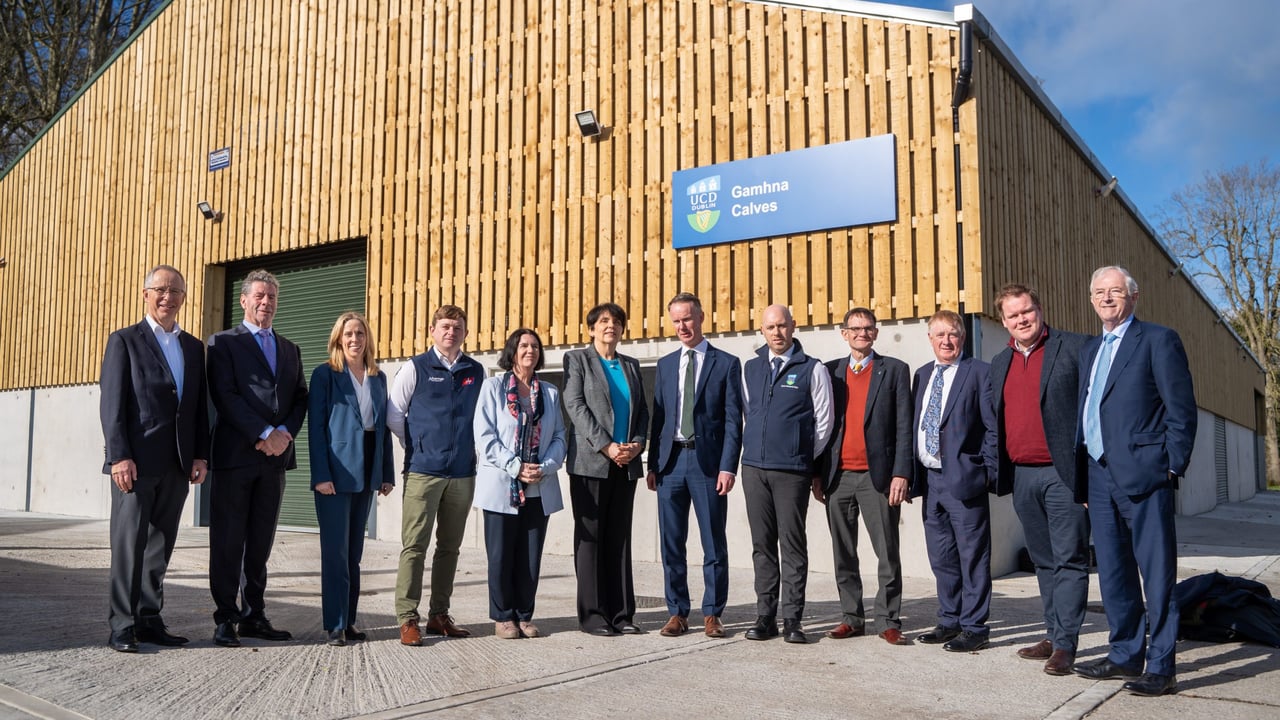 Pictured at the launch of the €1 million state-of-the-art dairy calf rearing centre at UCD Lyons Farm, Co. Kildare, are L-R:
John Tyrell, Dairy Research Ireland; Liam Herlihy, FBD Insurance; Dr. Karina Pierce, UCD; Stephen Connolly, ABP; Prof. Cecily Kelleher, UCD;
Prof. Orla Feely, president UCD; Conor Galvin, Ornua; Alan Kelly, UCD; Prof. Alex Evans, UCD; John Concannon, JFC; Lance Woods, MSD; Michael Berkery, FBD Trust