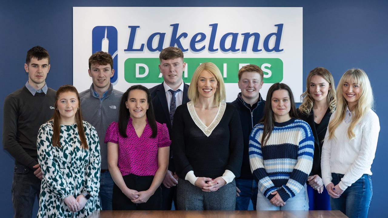 (Back l-r): Killian O'Reilly; Jack Barry; John Doris; Eoin O'Sullivan and Aimee McKnight-Scott. 
(Front l-r):  Sinead McAtamney; Maria Finnegan; Liz Shouldice (Lakeland Dairies); Kate Gormley and Louise Weir