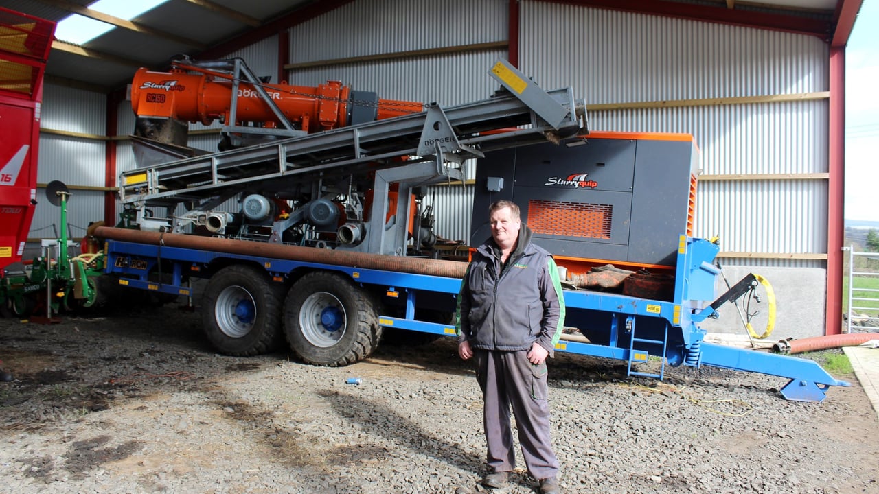 Co. Antrim contractor, Jonathan Kirkpatrick, standing in front of his recently acquired mobile slurry separation system
