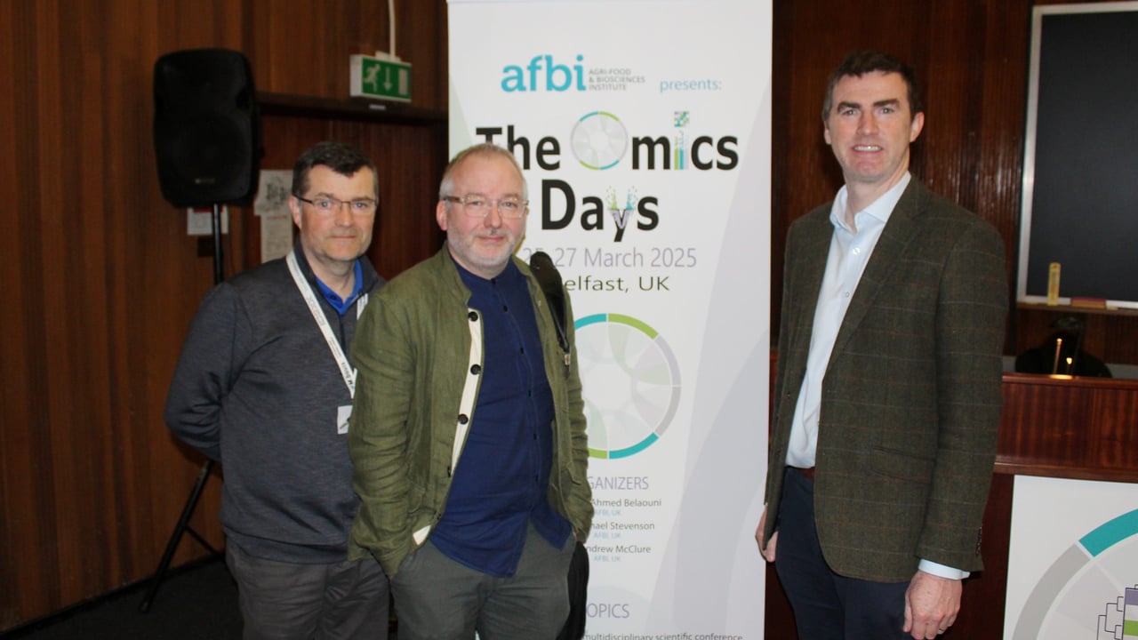 Attending the recent Omics' conference in Belfast, l to r: AFBI's Adrian Allen, Robin Skuce and Steven Morrison