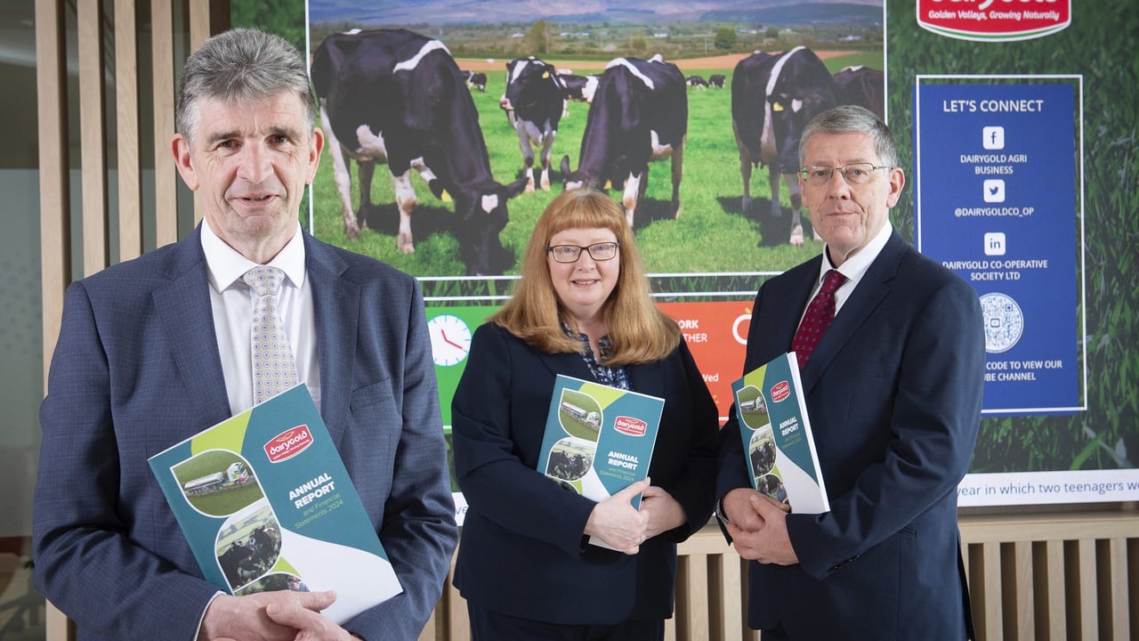 Michael Harte, Dairygold chief executive; Ann Fogarty, head of corporate affairs, governance and secretarial; and Pat Clancy, chair of Dairygold. Image: Gerard McCarthy 