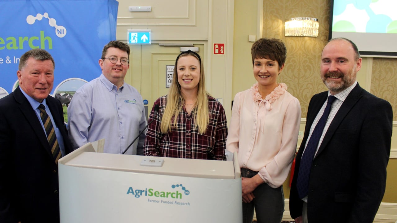 Attending the recent AgriSearch dairy conference, l to r: Ian McCluggage, Northern Ireland Institute of Agricultural Science; Jason Rankin, AgriSearch; Claire Beckett, speaker; Annie Williams, speaker and Mark Little, veterinarian: Fane Valley