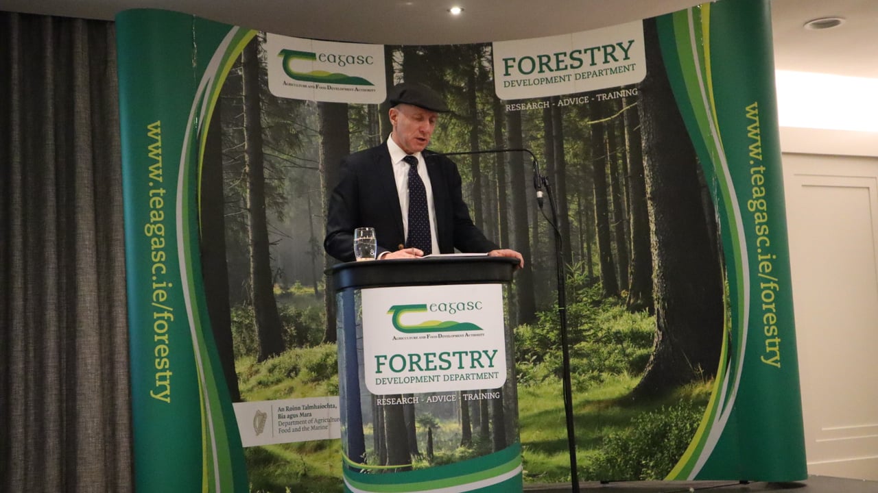 Minister of State, Michael Healy-Rae speaking at the Talking Timber 2025 event organised by Teagasc in Sligo