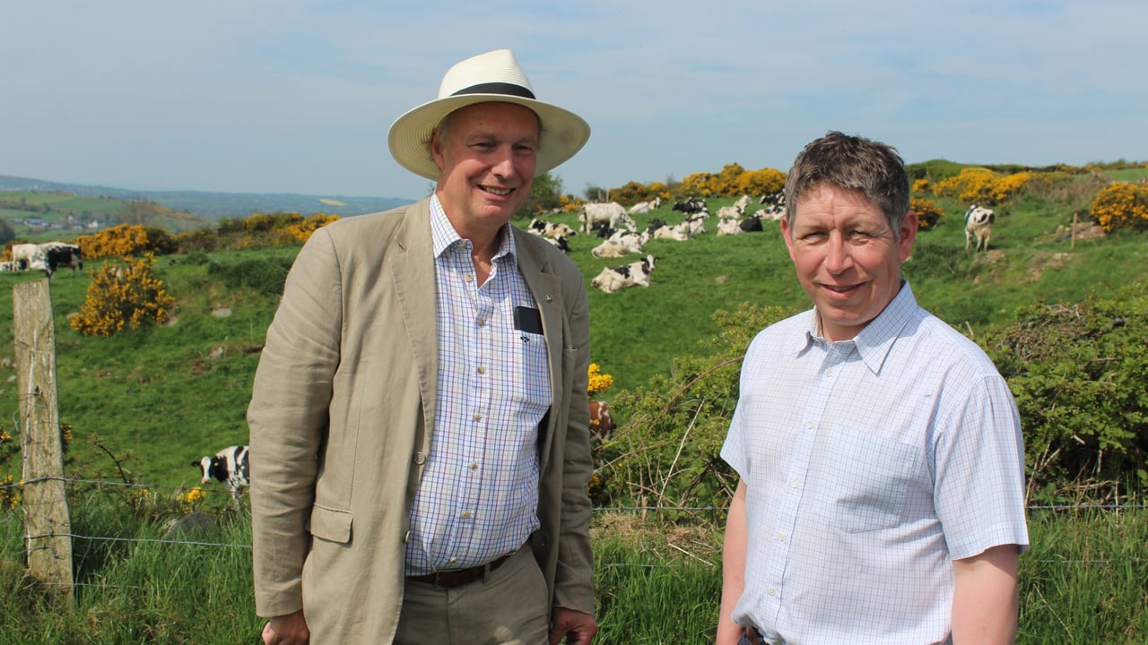 Enjoying the Ulster Grassland Society visit to the Co Down dairy farm of Philip Truesdale, l to r: Campbell Tweed, EasyCare sheep breeder, and Rodney Brown, Danske Bank