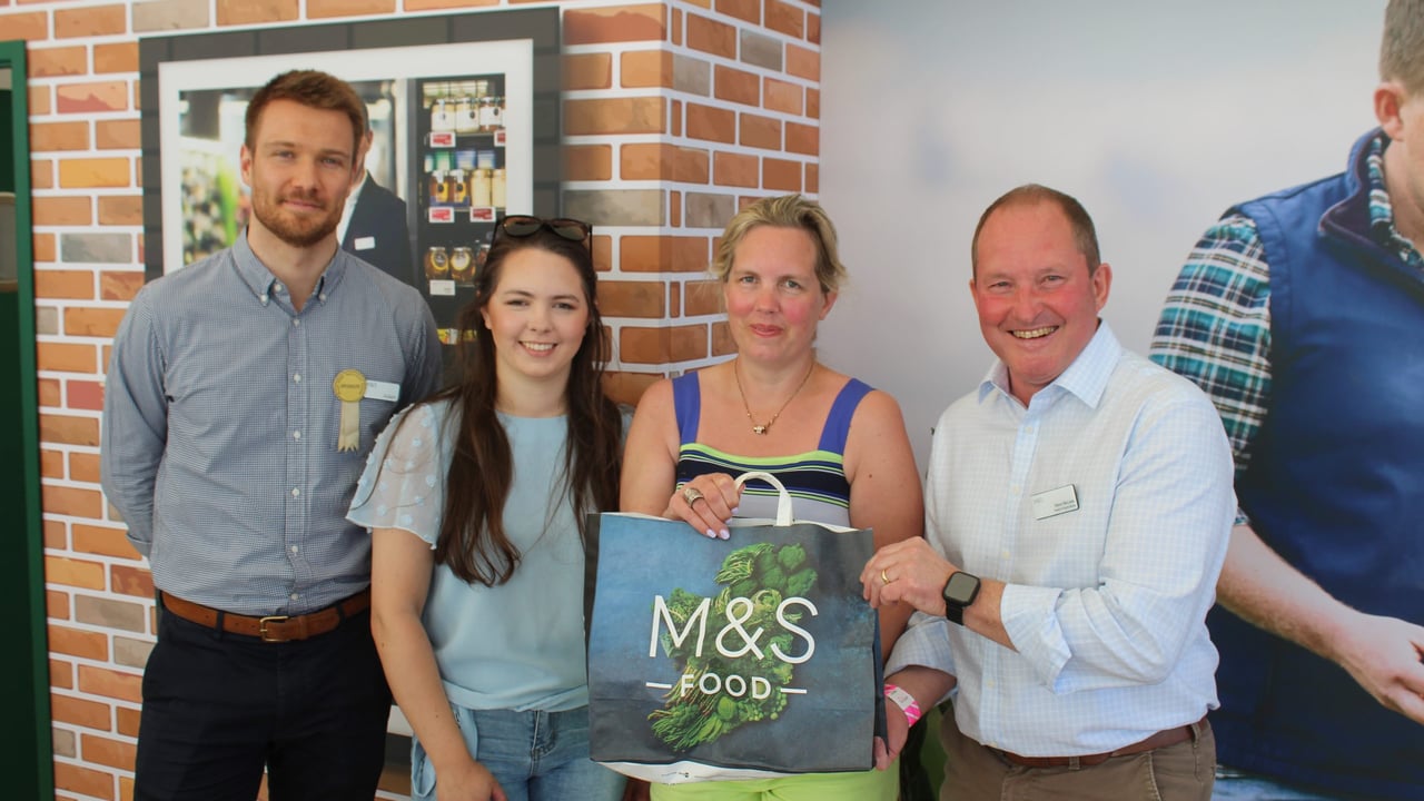 Chatting on the M&S stand at Balmoral Show 2025, (l-r): Adam Hawksbee, M&S: Louise and Danielle Hazley, Markethill; Steve McLean, M&S