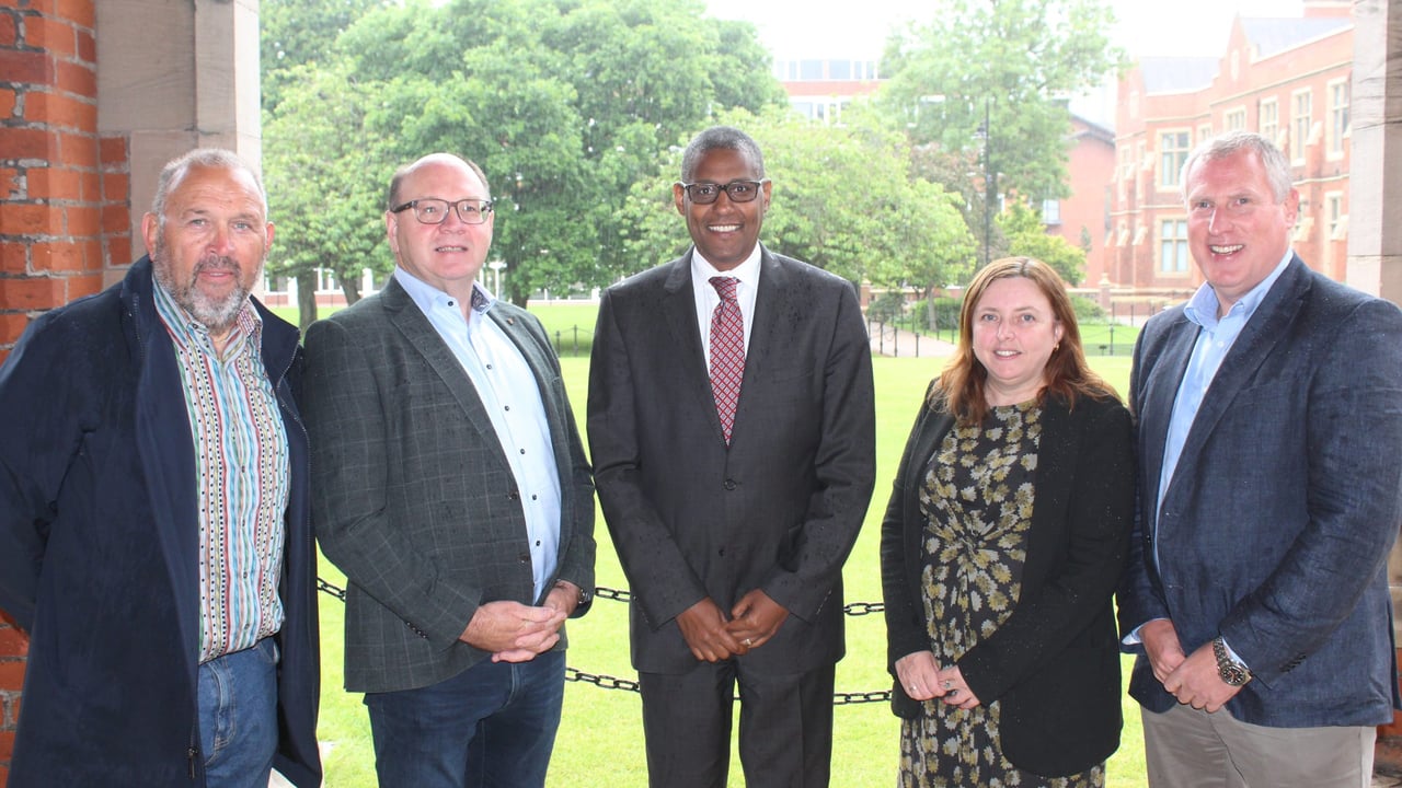 Attending the Queen's University Belfast lecture (l-r): David Mark, Livestock and Meat Commission; Prof. Nigel Scollan, QUB; Prof. Ermias Kebreab, University of California, Davis; Prof. Sharon Huws, QUB; Dr. Keith Agnew