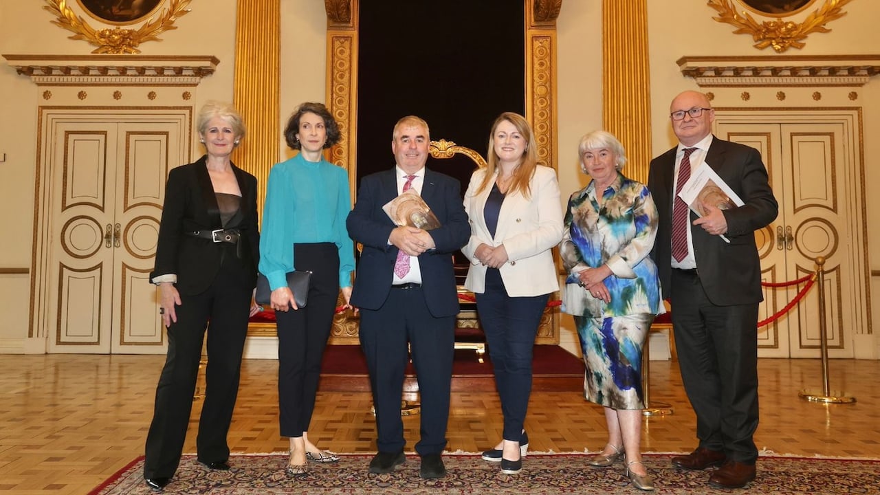 At the launch of the Irish Heritage Studies journal were (l-r): Mary Heffernan, OPW; Caroline Pegum, OPW; Minister of State Kevin ‘Boxer’ Moran; Rosemary Collier, OPW; Jacquie Moore, OPW; and John Conlon, chairperson, OPW. Source: Sasko Lazarov (Photocall Ireland)