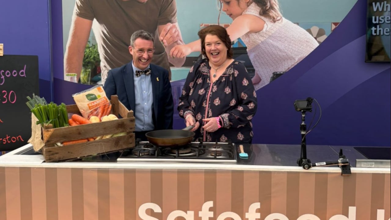 Minister of Agriculture, Environment and Rural Affairs, Andrew Muir together with chef Paula McIntyre on day one of the 2025 Balmoral Show Source: @AndrewMuirNI