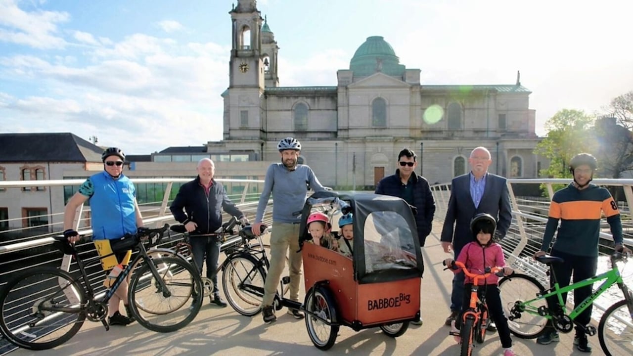 David Dolan; Town Mayor, Cllr Frankie Keena; Eoin Manning; Christina Manning; John Manning; Somesh Kumar; John Henson; Shraddha Somesh and Shashwat Somesh at the launch of Athlone Bike Fest. Image source: Morgan Fagg.