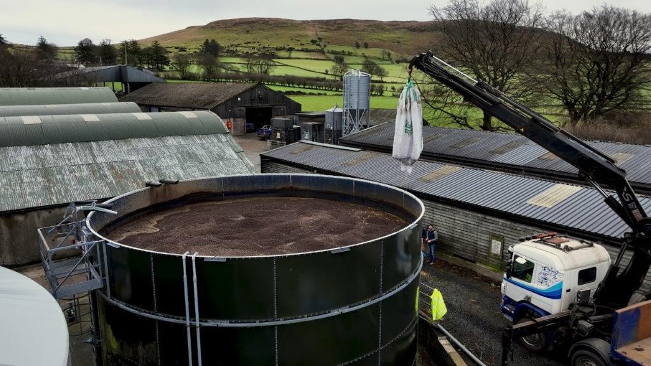 LECA being added to slurry  stores at the Hill Farm Centre.  Source: DAERA