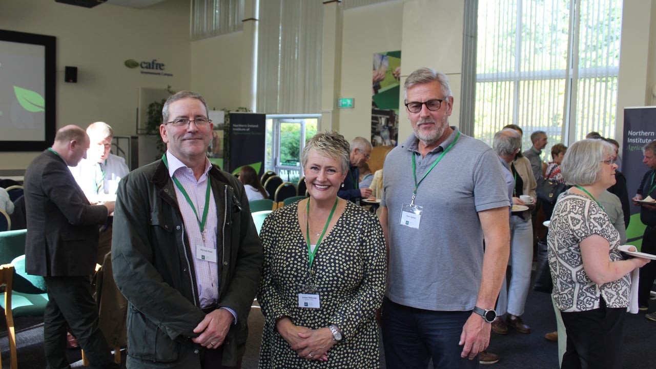 Attending the 2025 NIIAS conference (l-r): Michael Pratt, DAERA; Louise Milsopp, NIIAS; and Alan Agnew, CAFRE