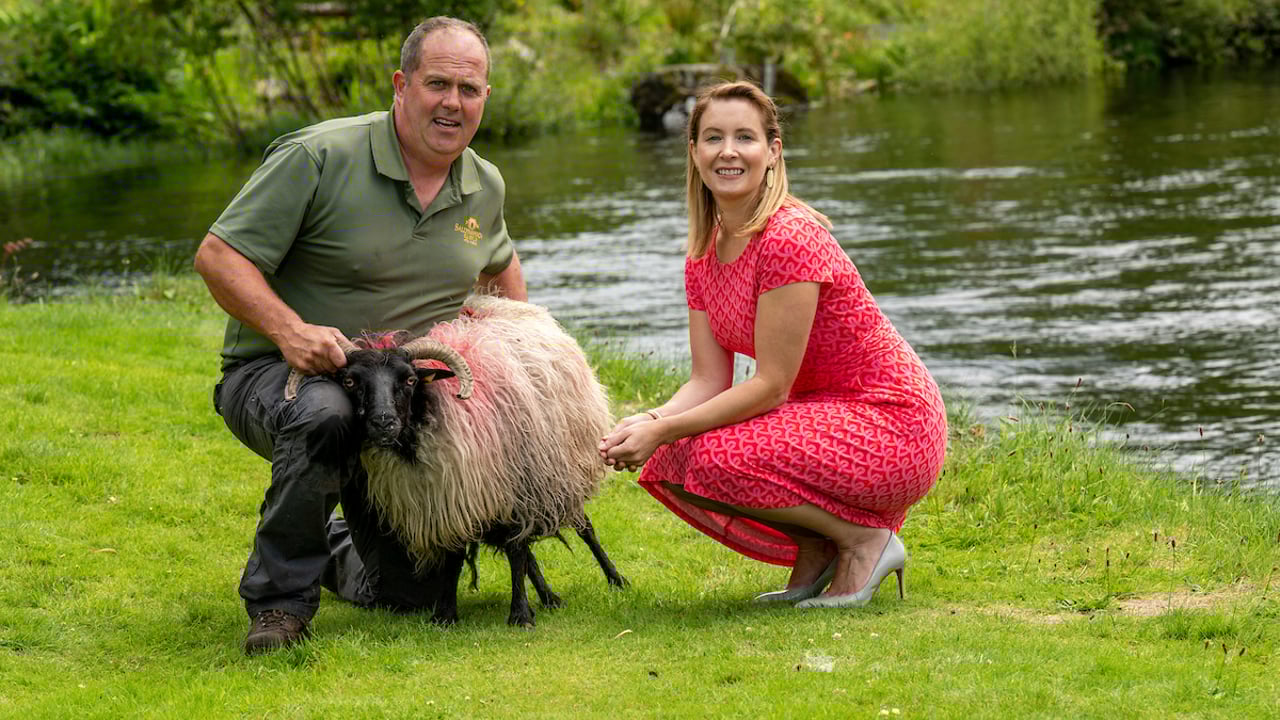 Sheep farmer, Martin O’Toole with Miriam Kennedy, head of Wild Atlantic Way, Fáilte Ireland with a prize-winning Connemara ewe. Source: Andrew Downes, Xposure