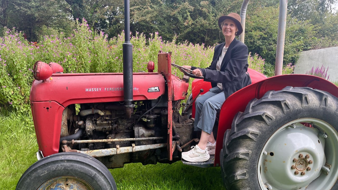 Cynthia Nixon on the farm's Massey Ferguson. Image: Lisa Fingleton